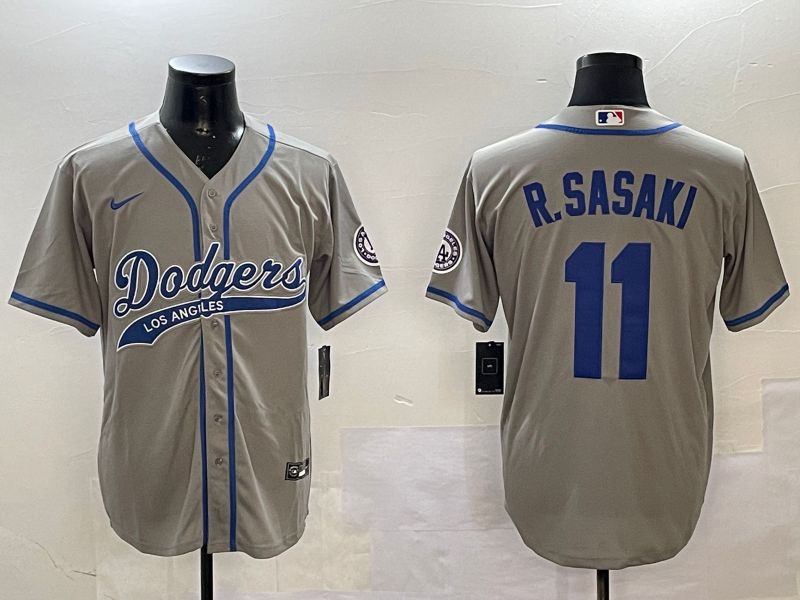 Men Los Angeles Dodgers #11 R.Sasaki Grey Jointly Name Game 2025 Nike MLB Jersey style 1